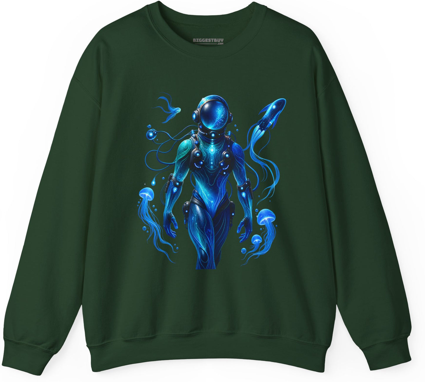 Galactic Guardian - Crewneck Sweatshirt in Forest Green, front view