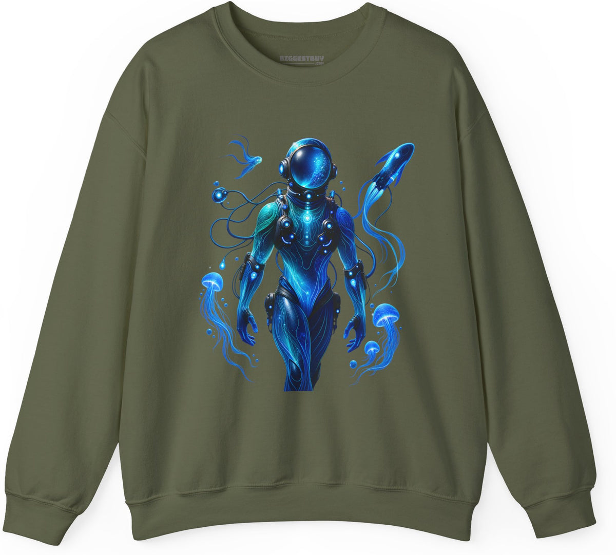 Galactic Guardian - Crewneck Sweatshirt in Military Green, front view