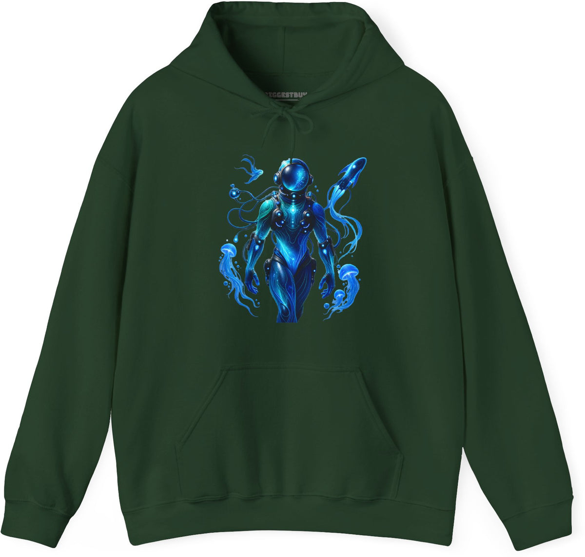 Galactic Guardian - Pullover Hoodie in Forest Green, front view