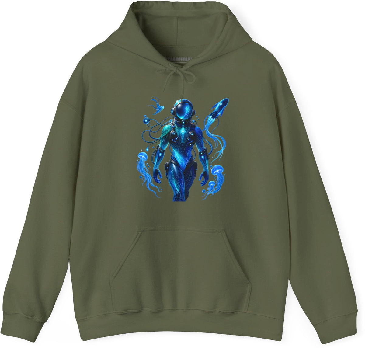 Galactic Guardian - Pullover Hoodie in Military Green, front view