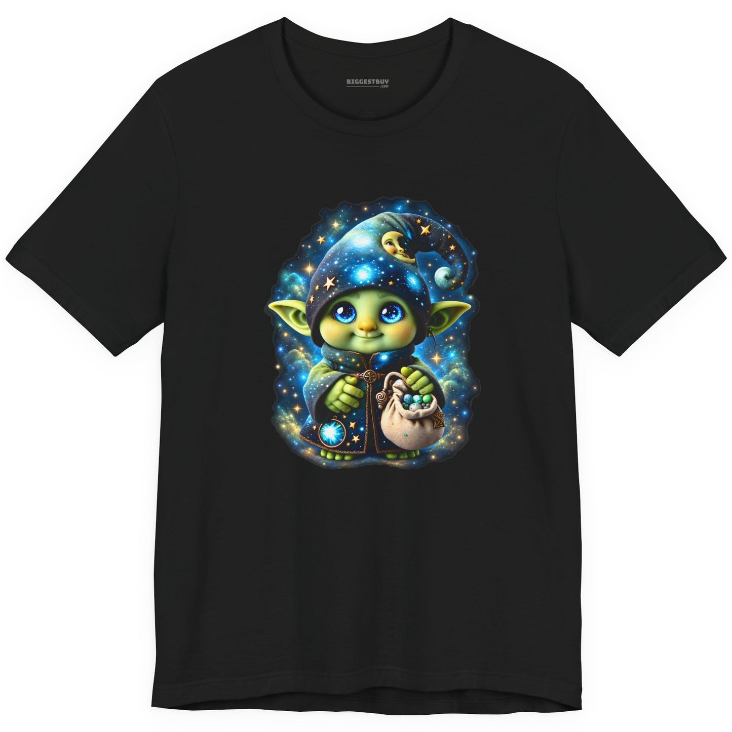 Galaxy Gnome - Classic Jersey Tee in Black, front view