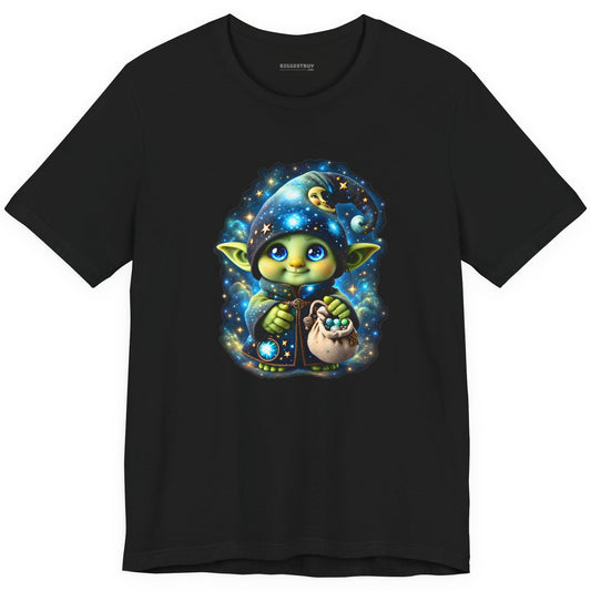 Galaxy Gnome - Classic Jersey Tee in Black, front view