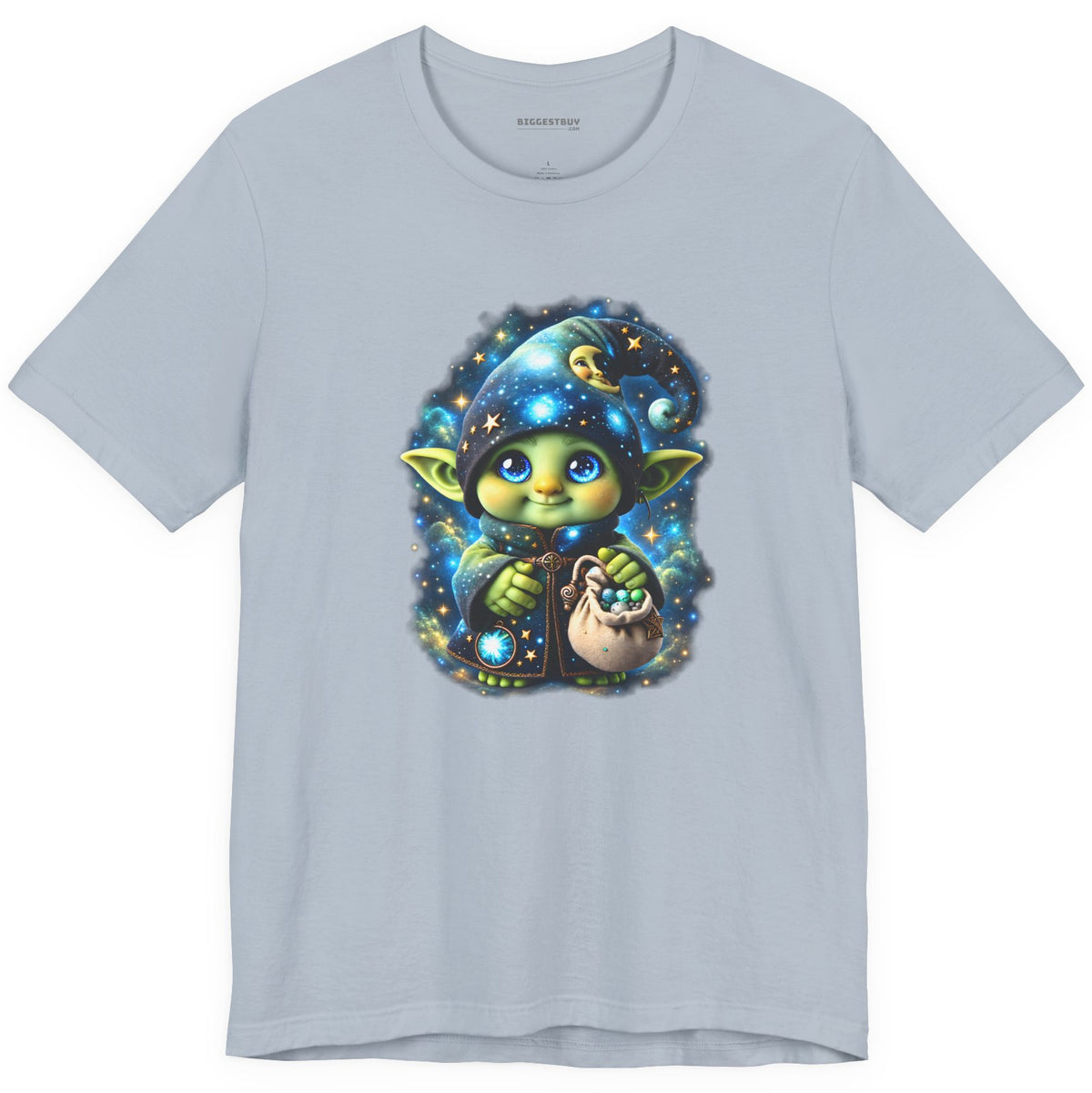 Galaxy Gnome - Classic Jersey Tee in Light Blue, front view