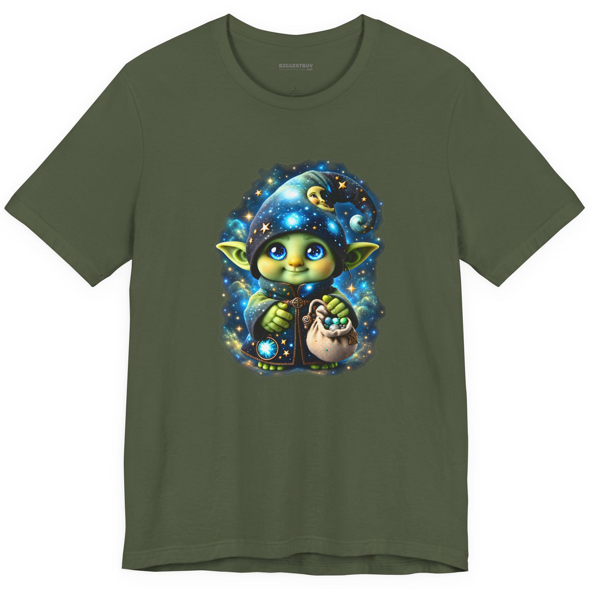 Galaxy Gnome - Classic Jersey Tee in Military Green, front view