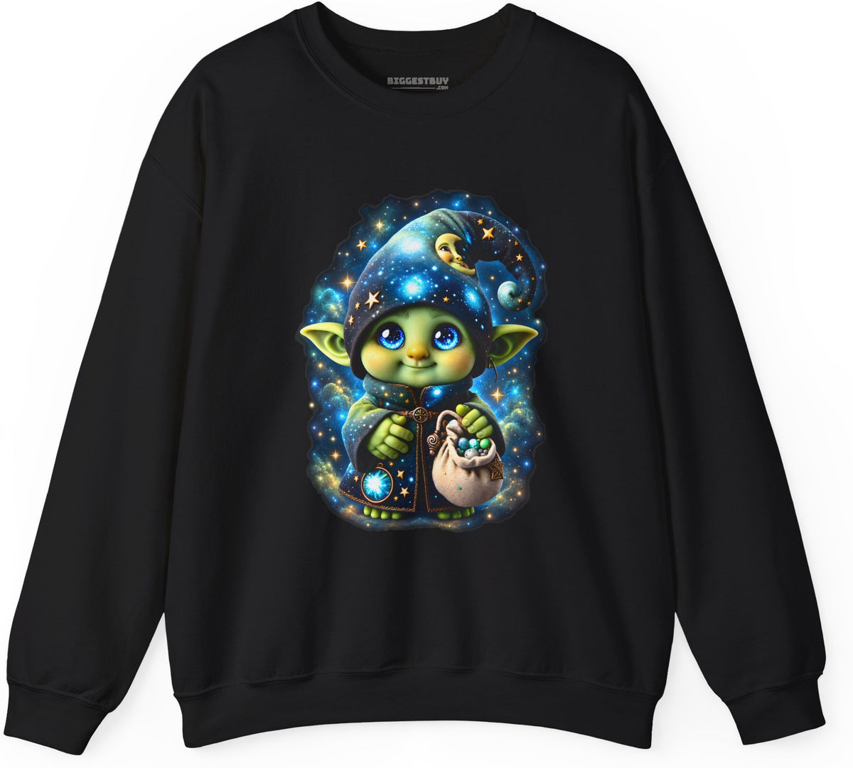Galaxy Gnome - Crewneck Sweatshirt in Black, front view