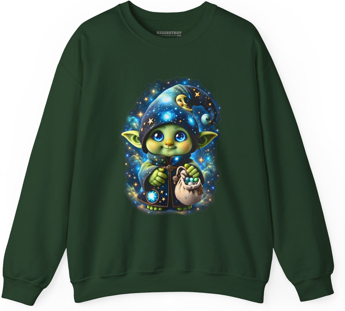 Galaxy Gnome - Crewneck Sweatshirt in Forest Green, front view