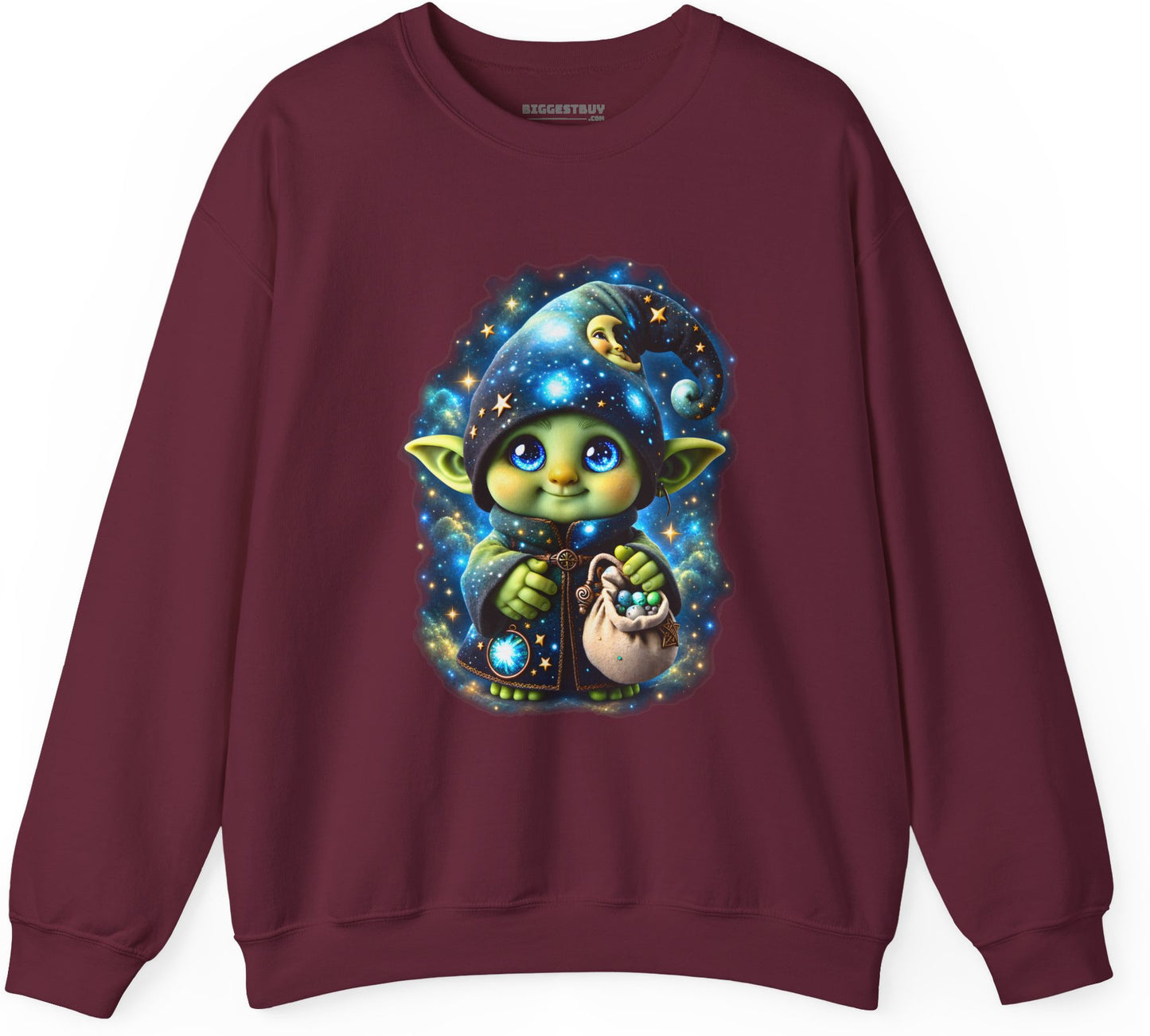 Galaxy Gnome - Crewneck Sweatshirt in Maroon, front view