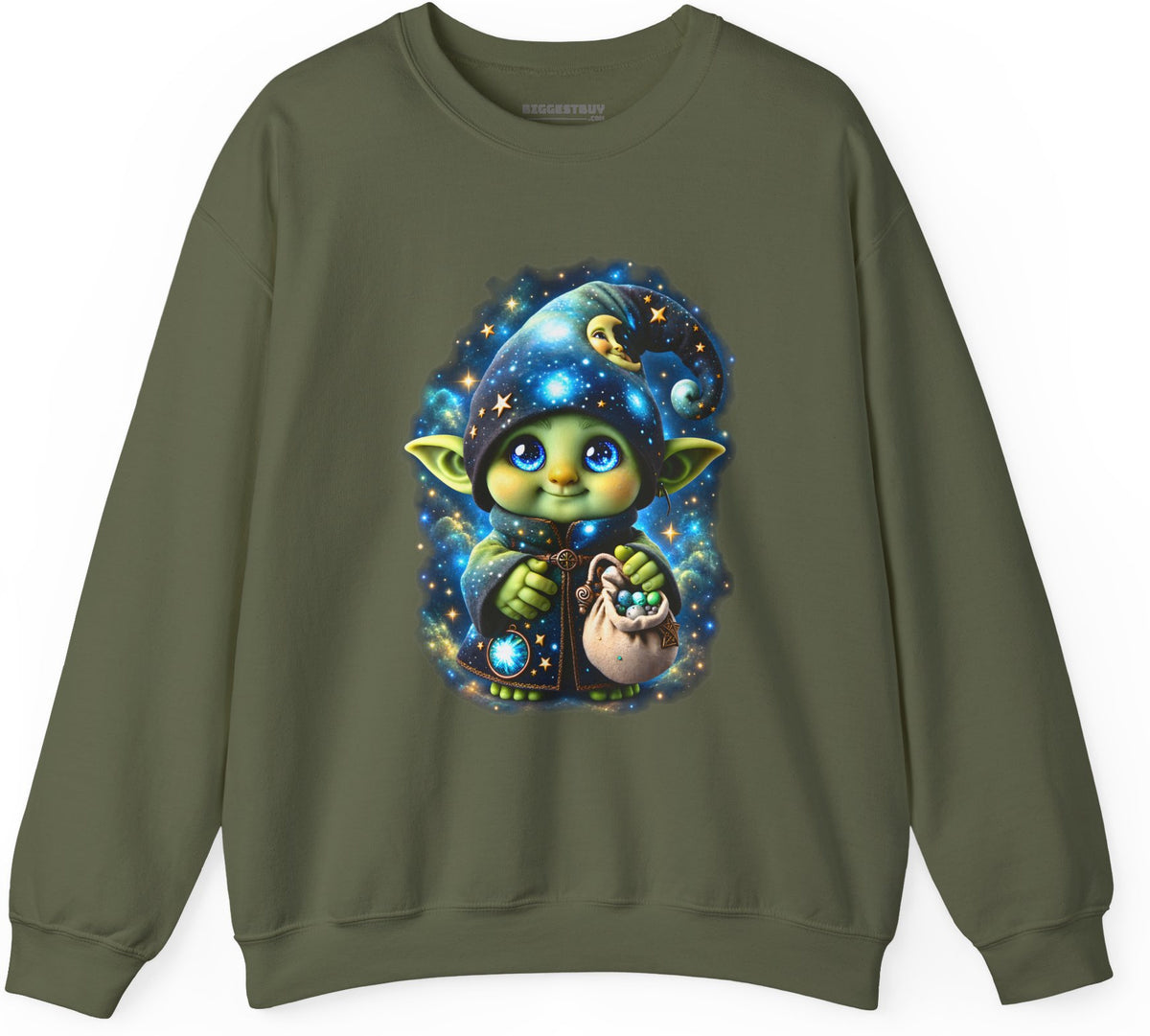 Galaxy Gnome - Crewneck Sweatshirt in Military Green, front view