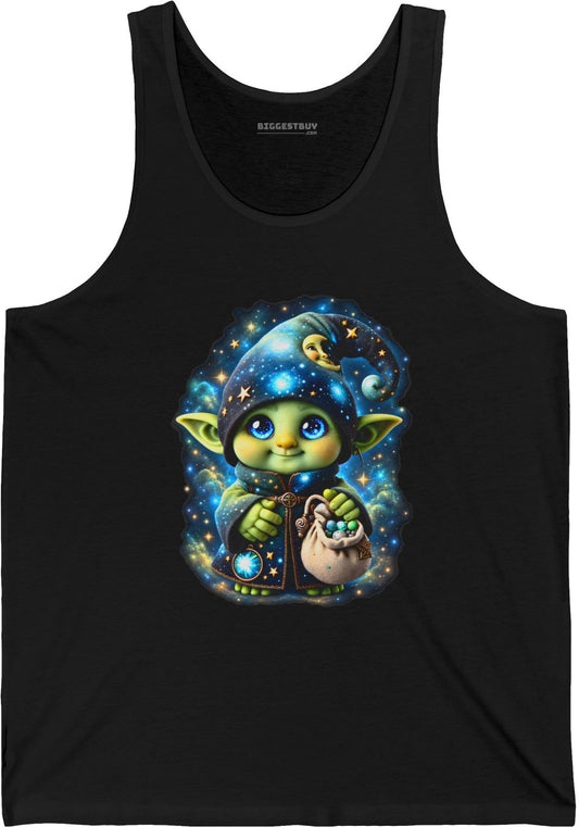 Galaxy Gnome - Jersey Tank Top in Black, front view