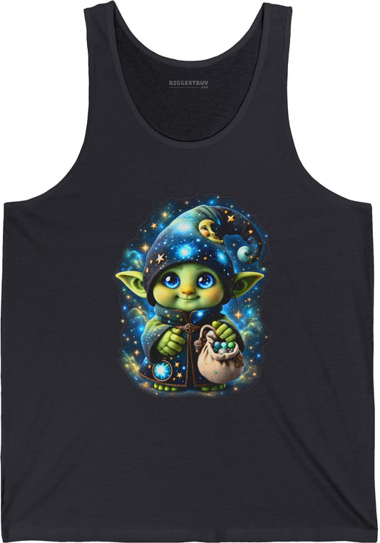 Galaxy Gnome - Jersey Tank Top in Dark Grey, front view