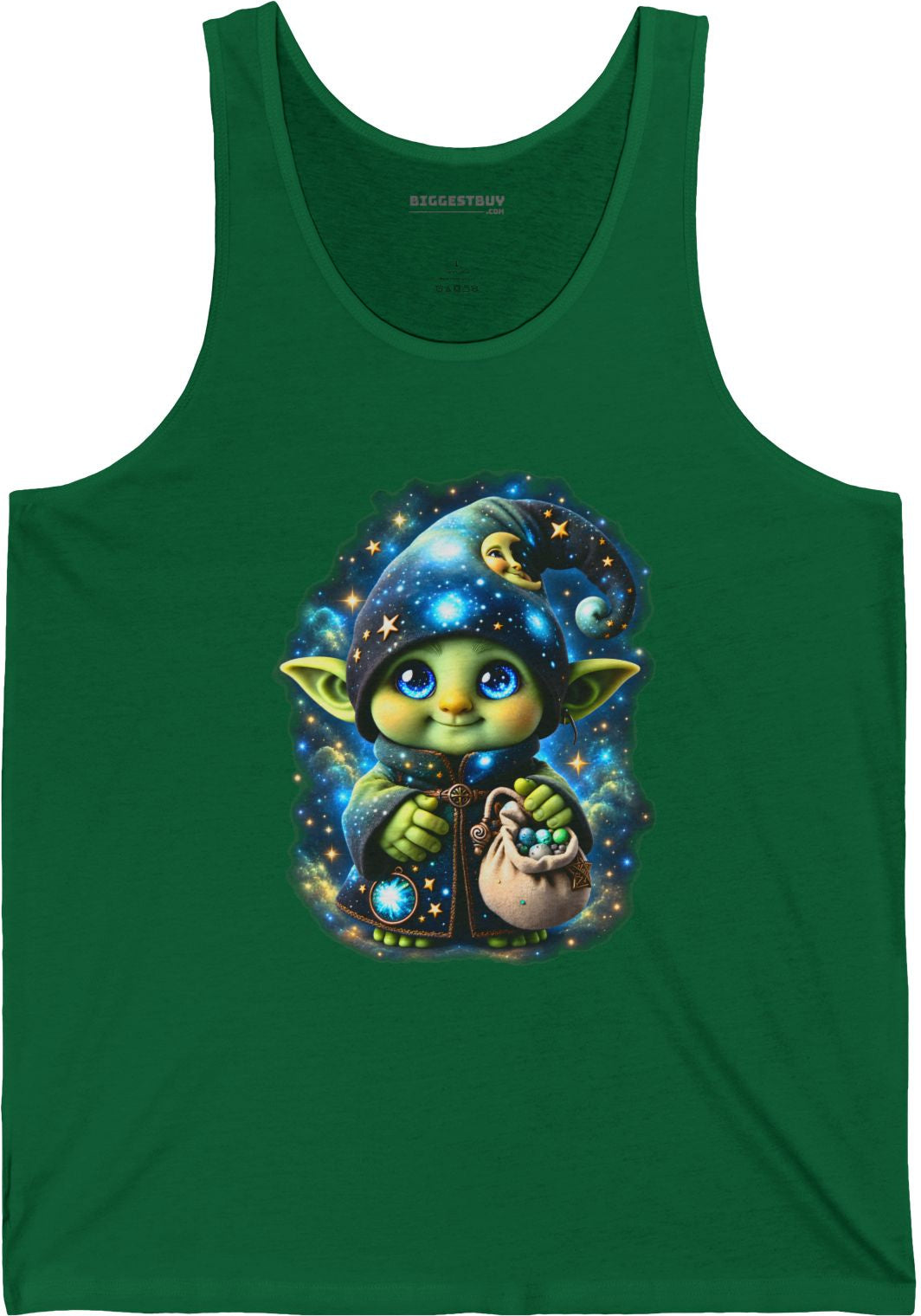 Galaxy Gnome - Jersey Tank Top in Kelly, front view