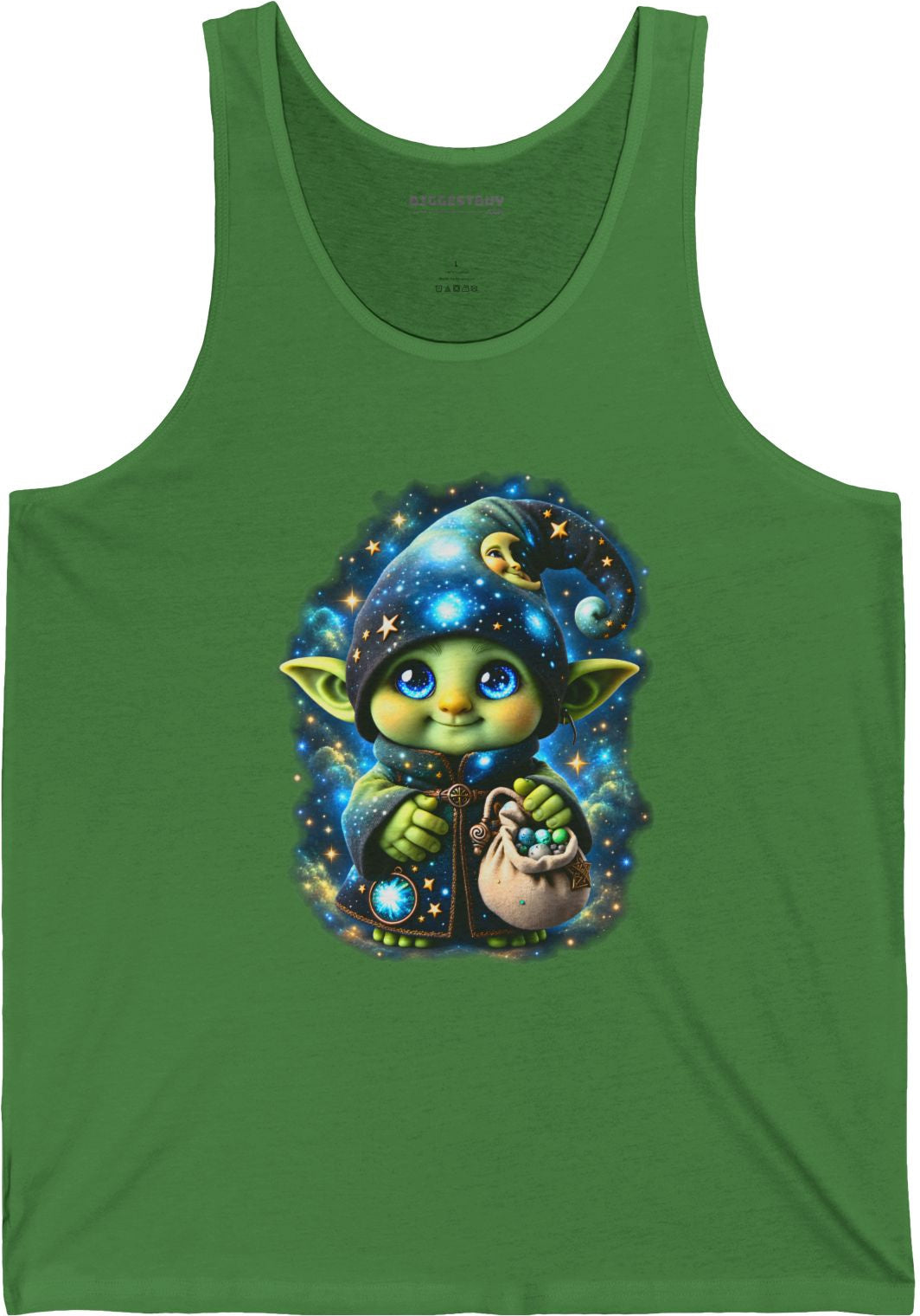 Galaxy Gnome - Jersey Tank Top in Leaf, front view