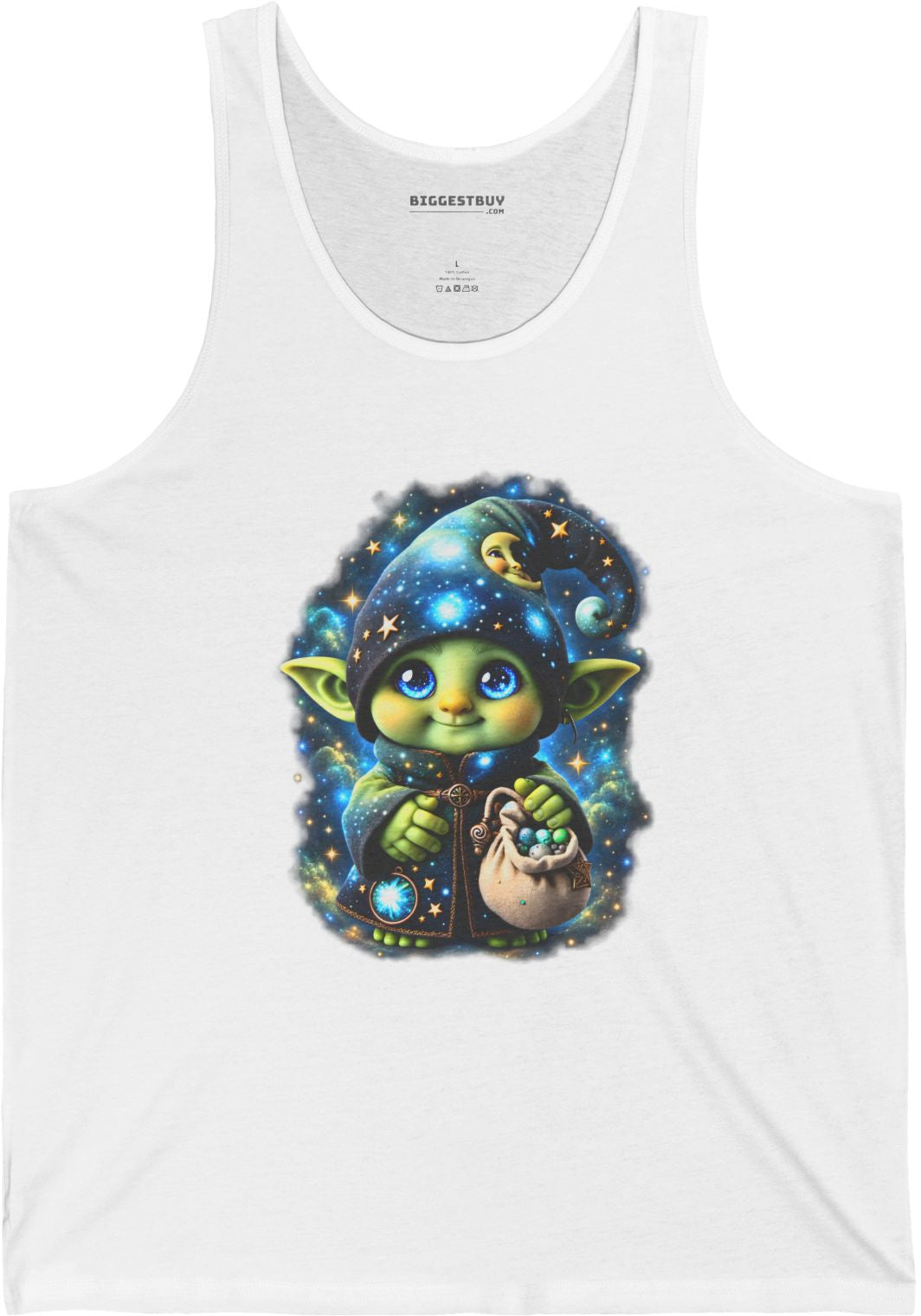 Galaxy Gnome - Jersey Tank Top in White, front view