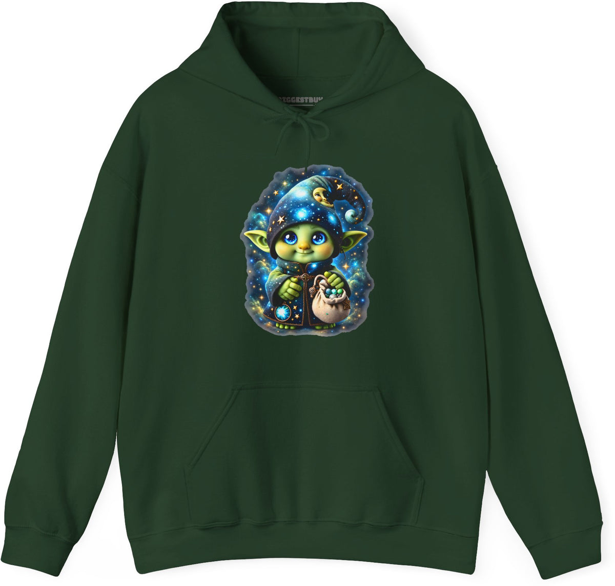 Galaxy Gnome - Pullover Hoodie in Forest Green, front view