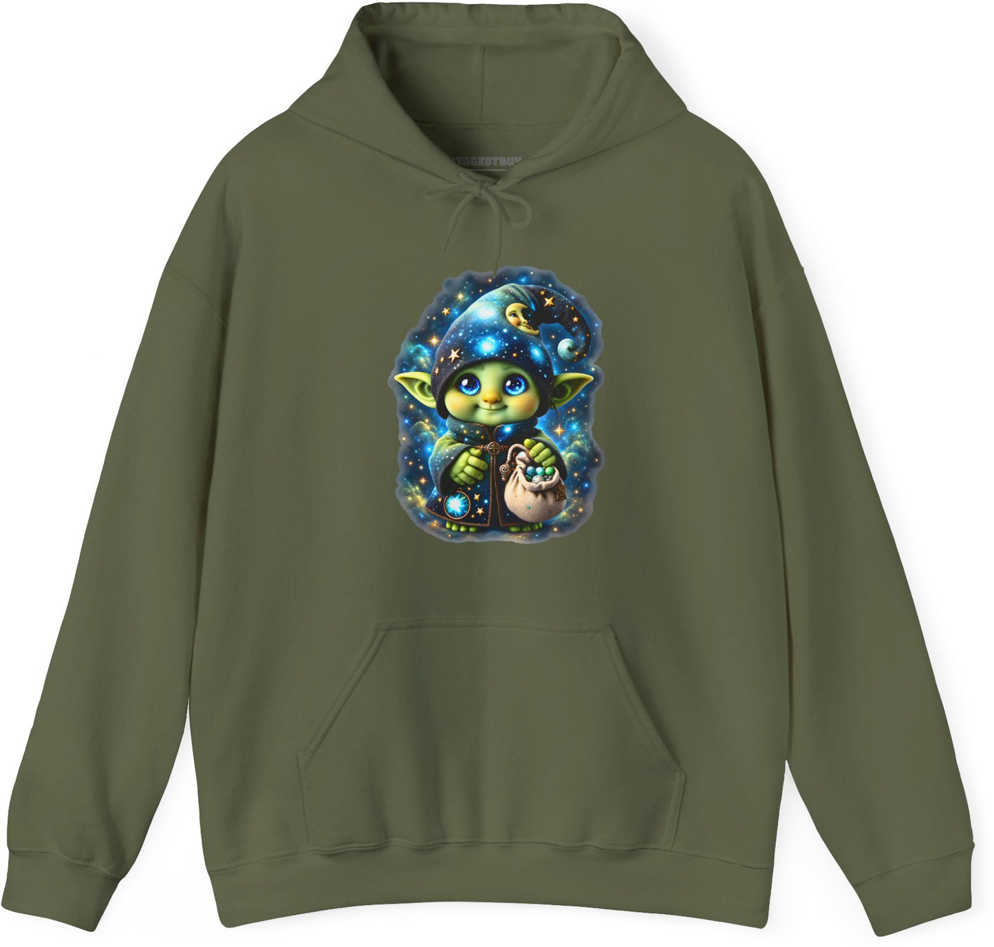Galaxy Gnome - Pullover Hoodie in Military Green, front view