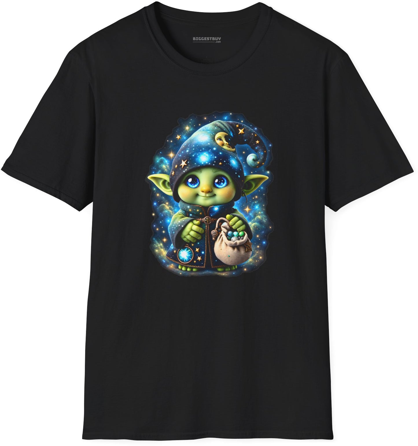 Galaxy Gnome - Softstyle T-Shirt in Black, front view