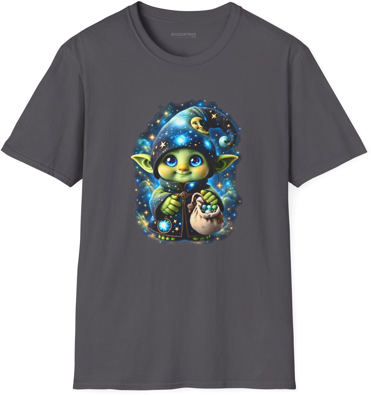 Galaxy Gnome - Softstyle T-Shirt in Charcoal, front view