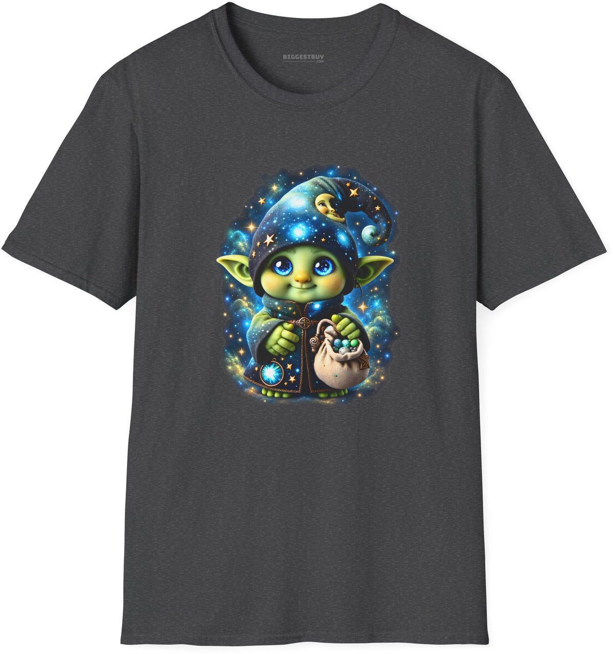 Galaxy Gnome - Softstyle T-Shirt in Dark Heather, front view