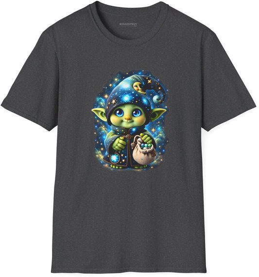Galaxy Gnome - Softstyle T-Shirt in Dark Heather, front view