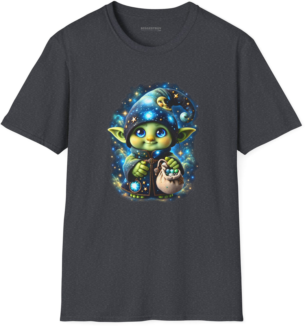 Galaxy Gnome - Softstyle T-Shirt in Dark Heather Grey, front view