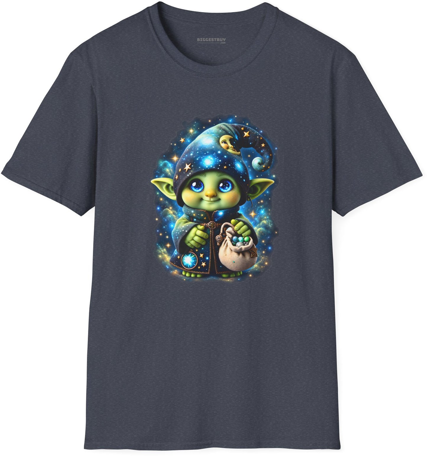 Galaxy Gnome - Softstyle T-Shirt in Heather Navy, front view
