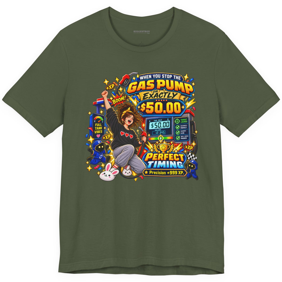 Gas Stop - Classic Jersey Tee in Military Green, front view