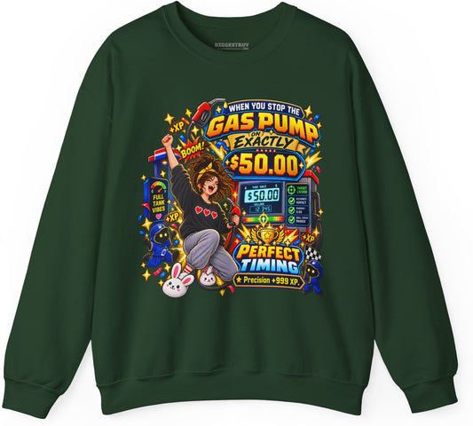 Gas Stop - Crewneck Sweatshirt in Forest Green, front view