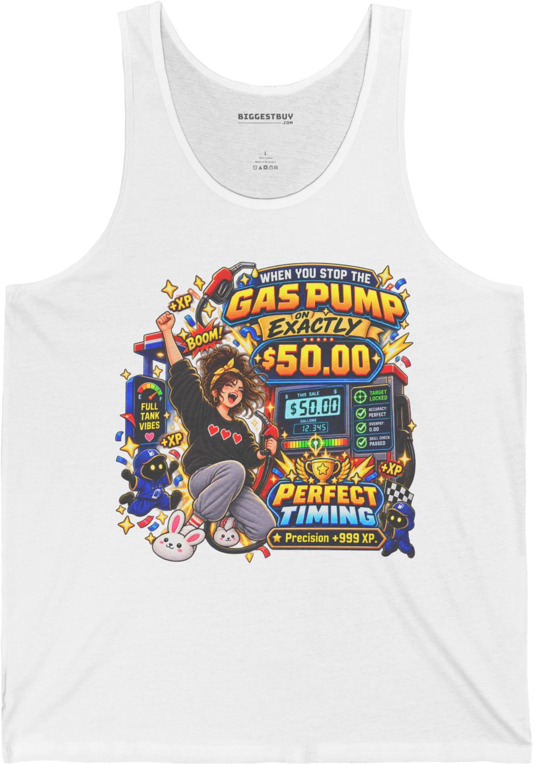 Gas Stop - Jersey Tank Top in White, front view