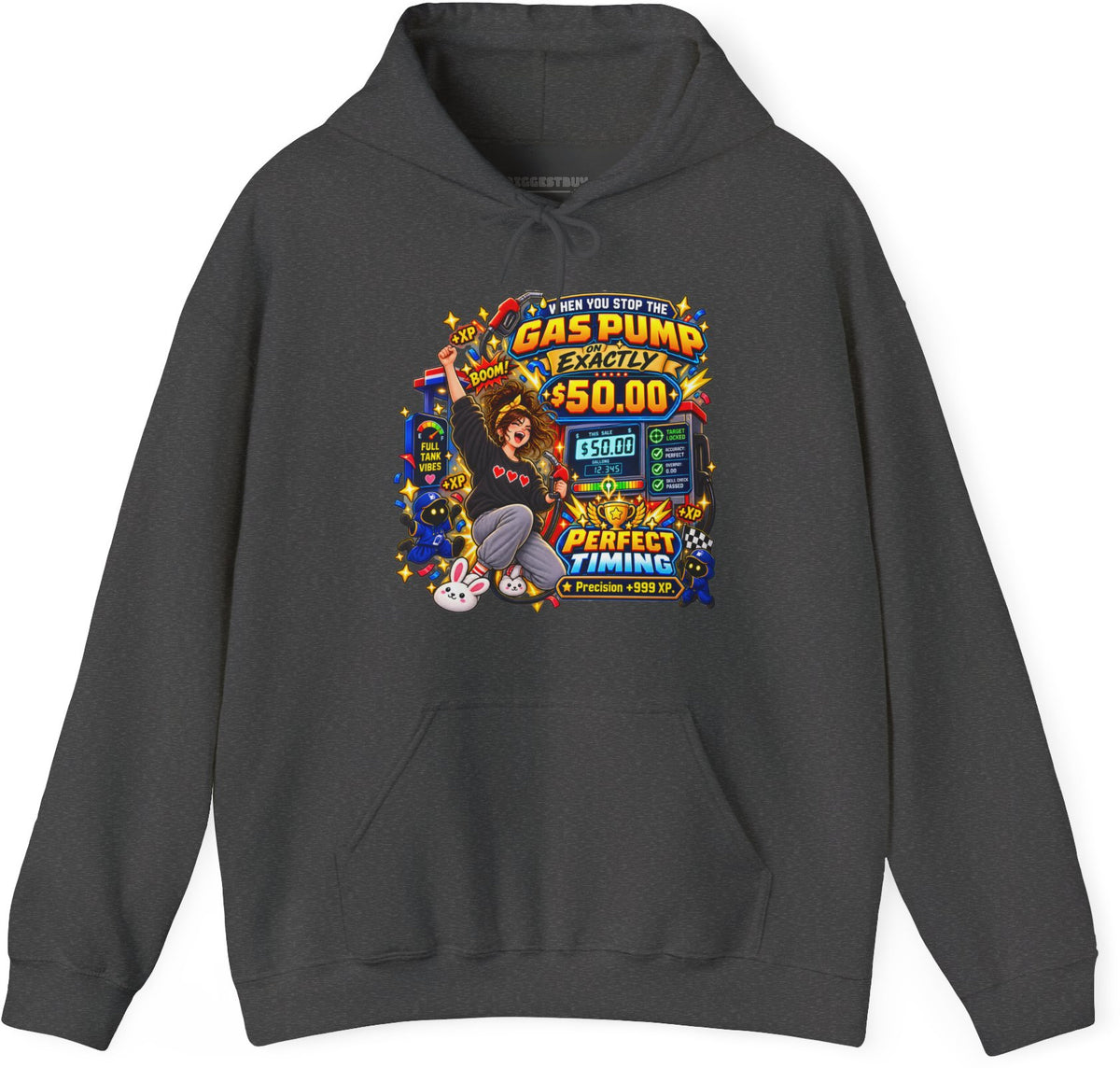 Gas Stop - Pullover Hoodie in Dark Heather, front view