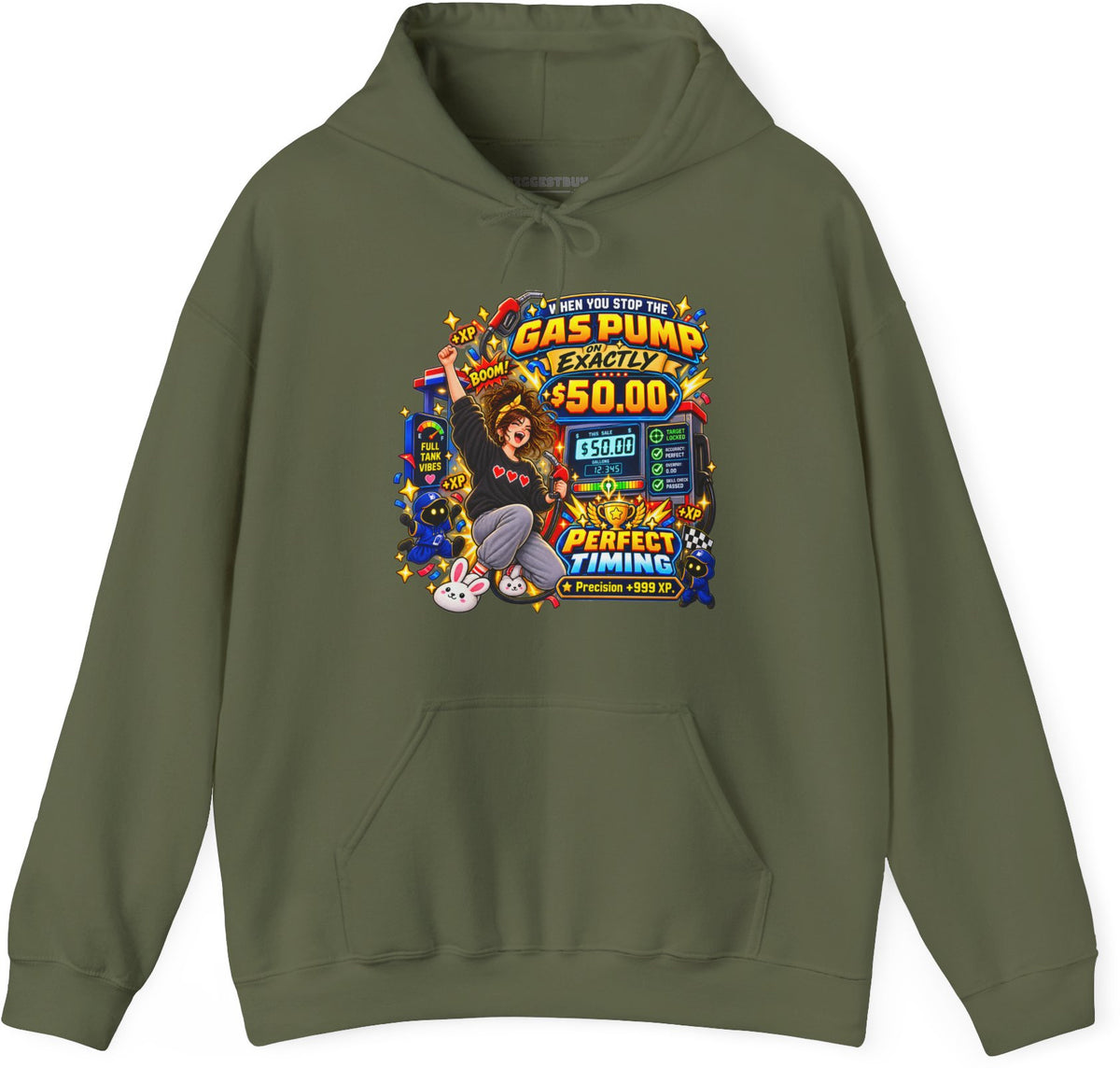 Gas Stop - Pullover Hoodie in Military Green, front view
