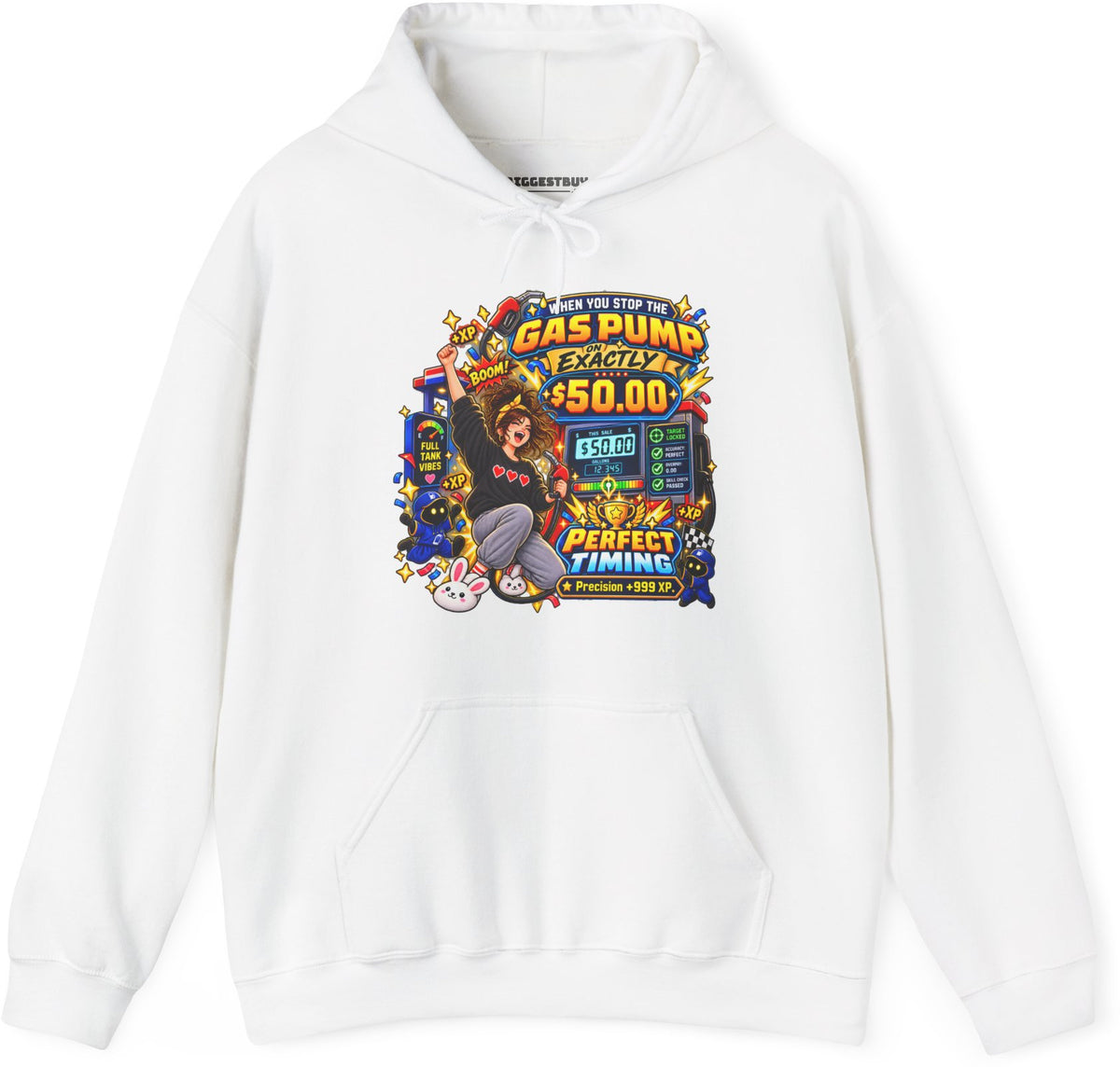 Gas Stop - Pullover Hoodie in White, front view