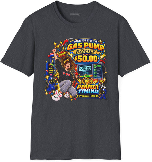 Gas Stop - Softstyle T-Shirt in Dark Heather Grey, front view