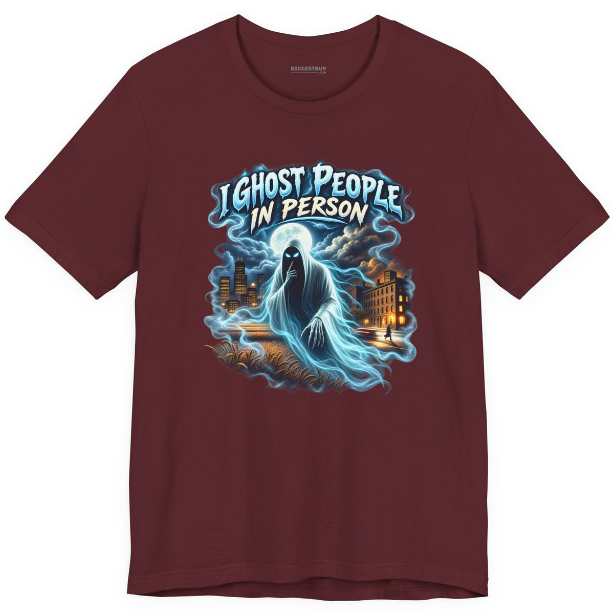 Ghosts Ahoy - Classic Jersey Tee in Maroon, front view