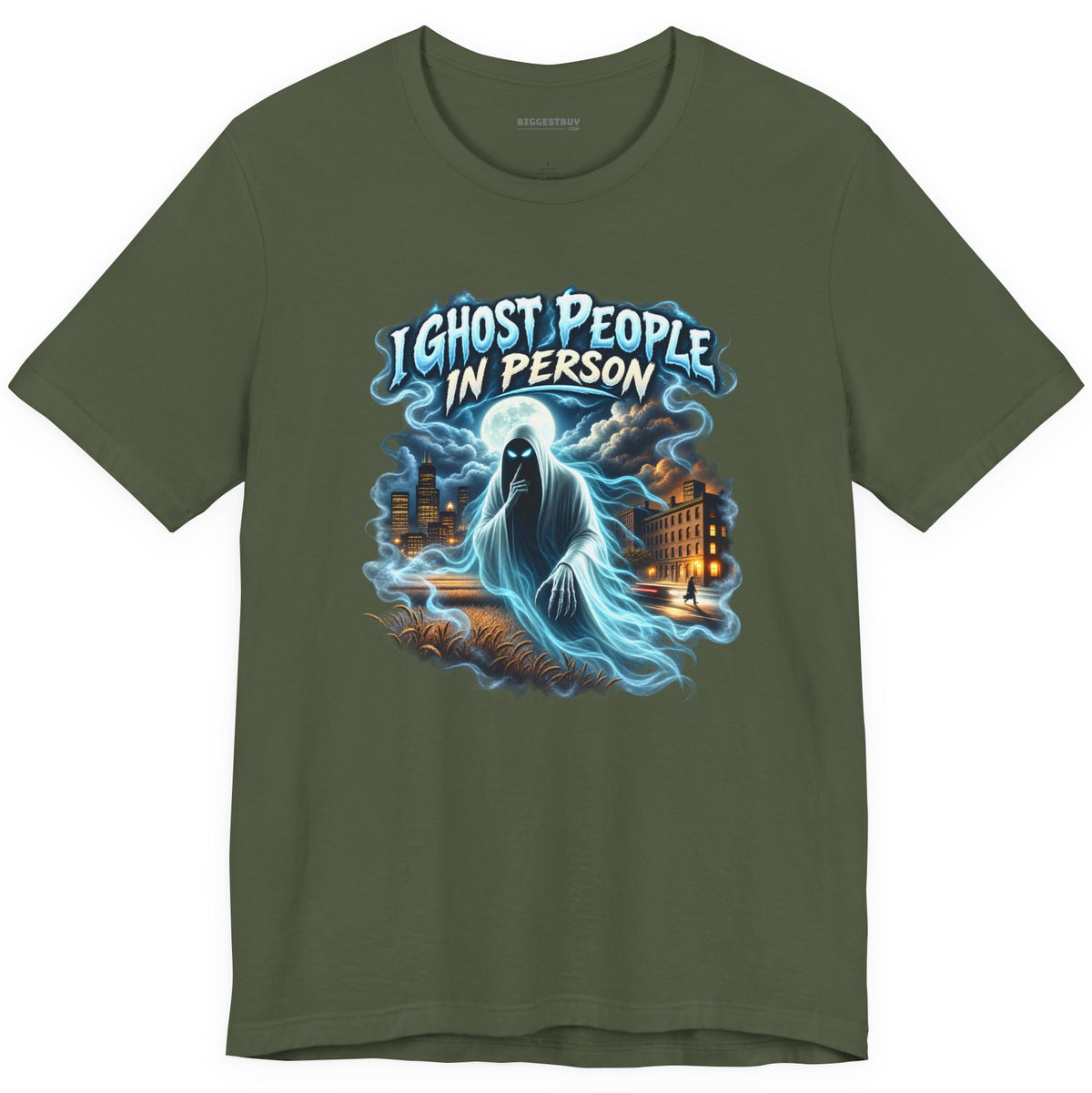 Ghosts Ahoy - Classic Jersey Tee in Military Green, front view
