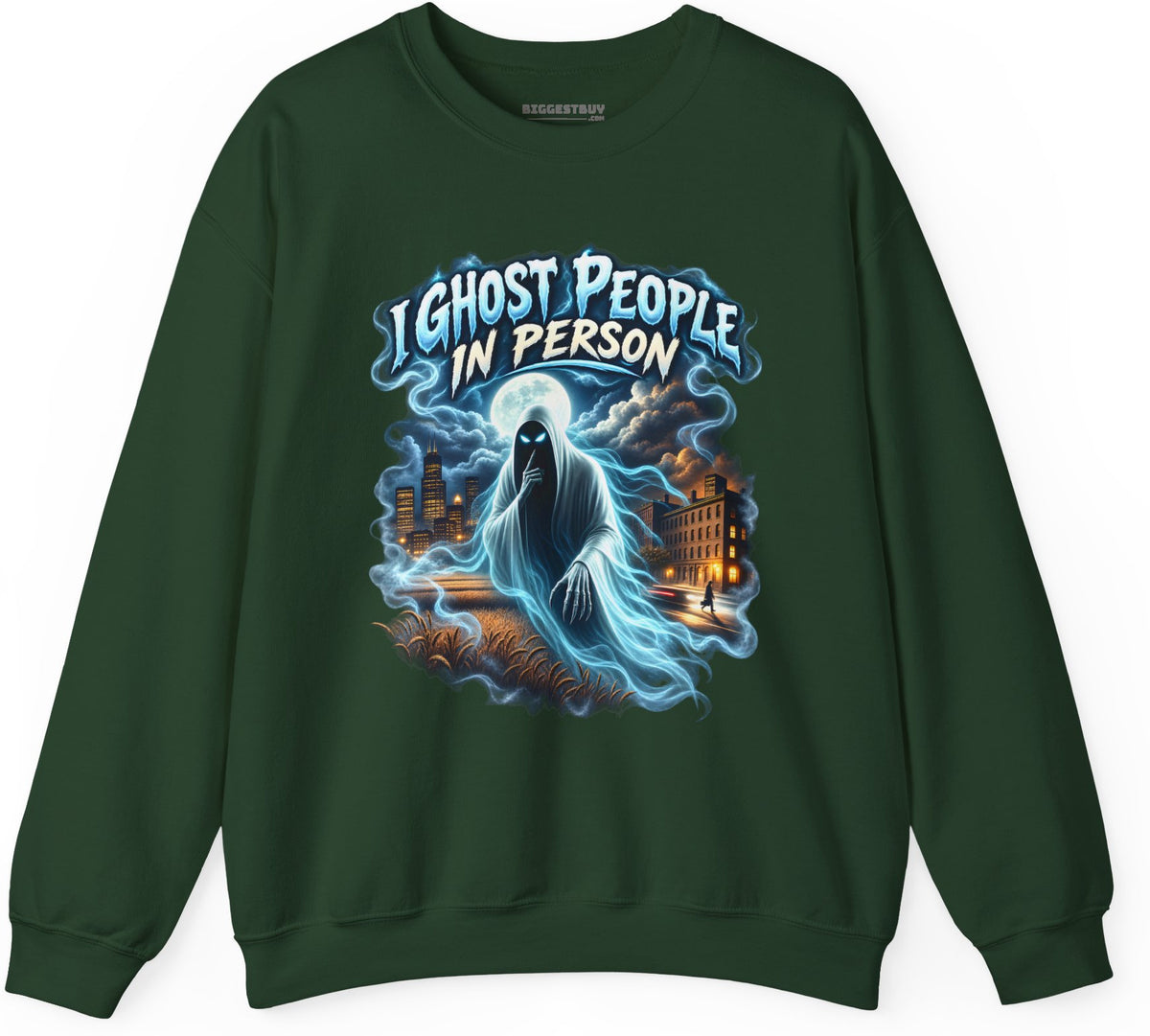 Ghosts Ahoy - Crewneck Sweatshirt in Forest Green, front view