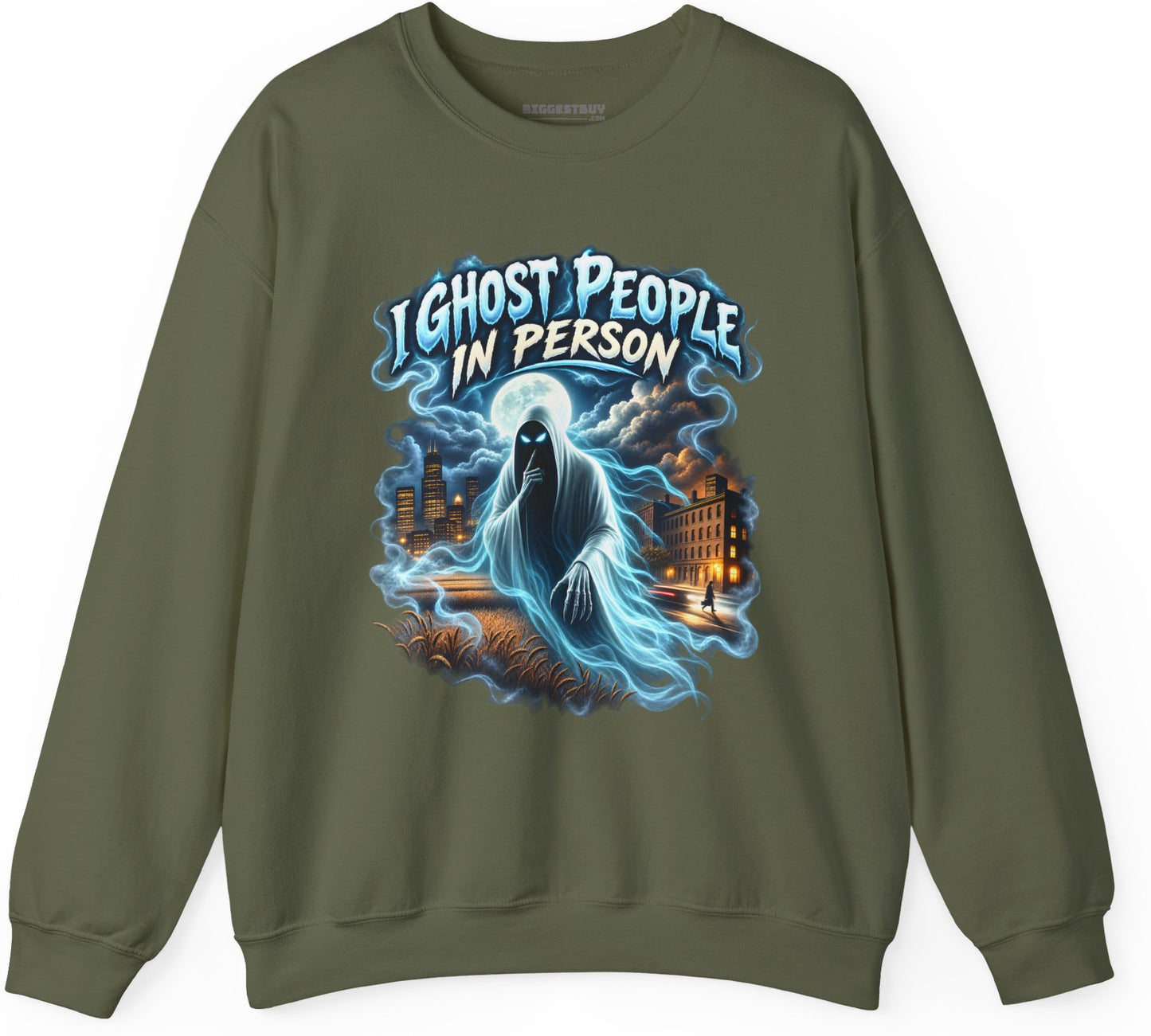 Ghosts Ahoy - Crewneck Sweatshirt in Military Green, front view