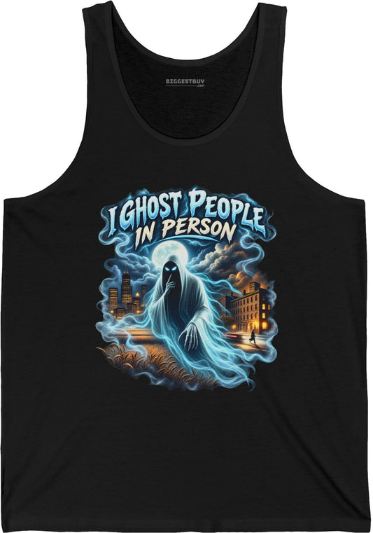 Ghosts Ahoy - Jersey Tank Top in Black, front view