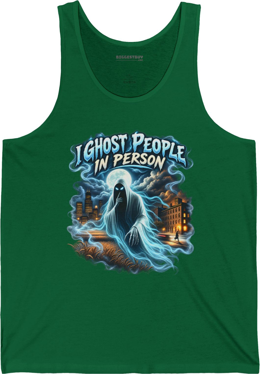 Ghosts Ahoy - Jersey Tank Top in Kelly, front view