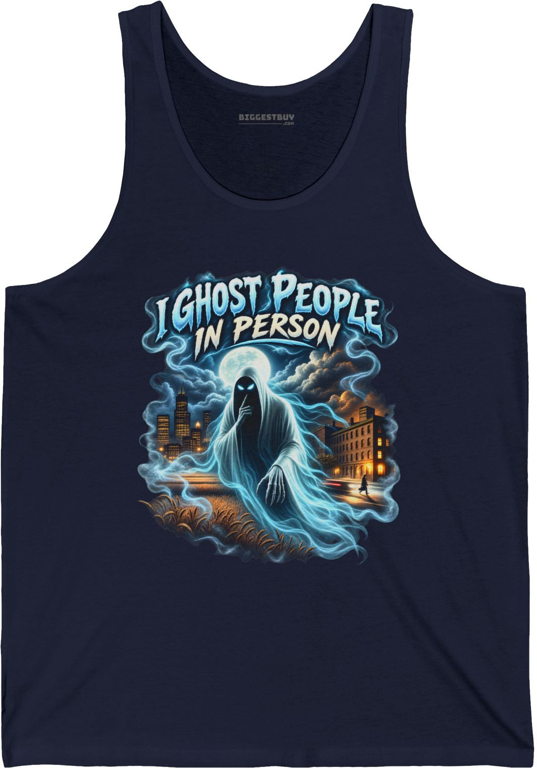 Ghosts Ahoy - Jersey Tank Top in Navy, front view