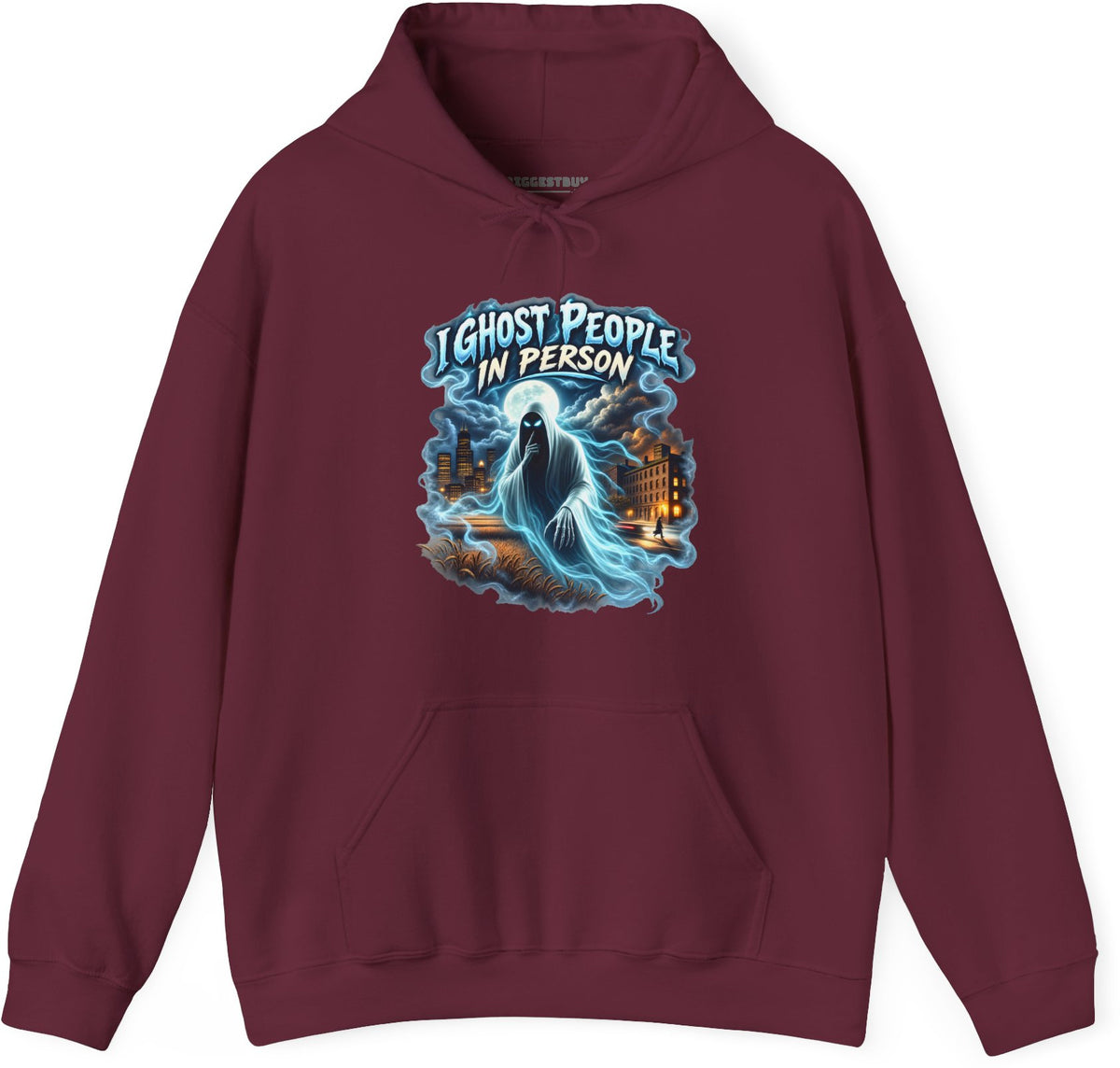 Ghosts Ahoy - Pullover Hoodie in Maroon, front view