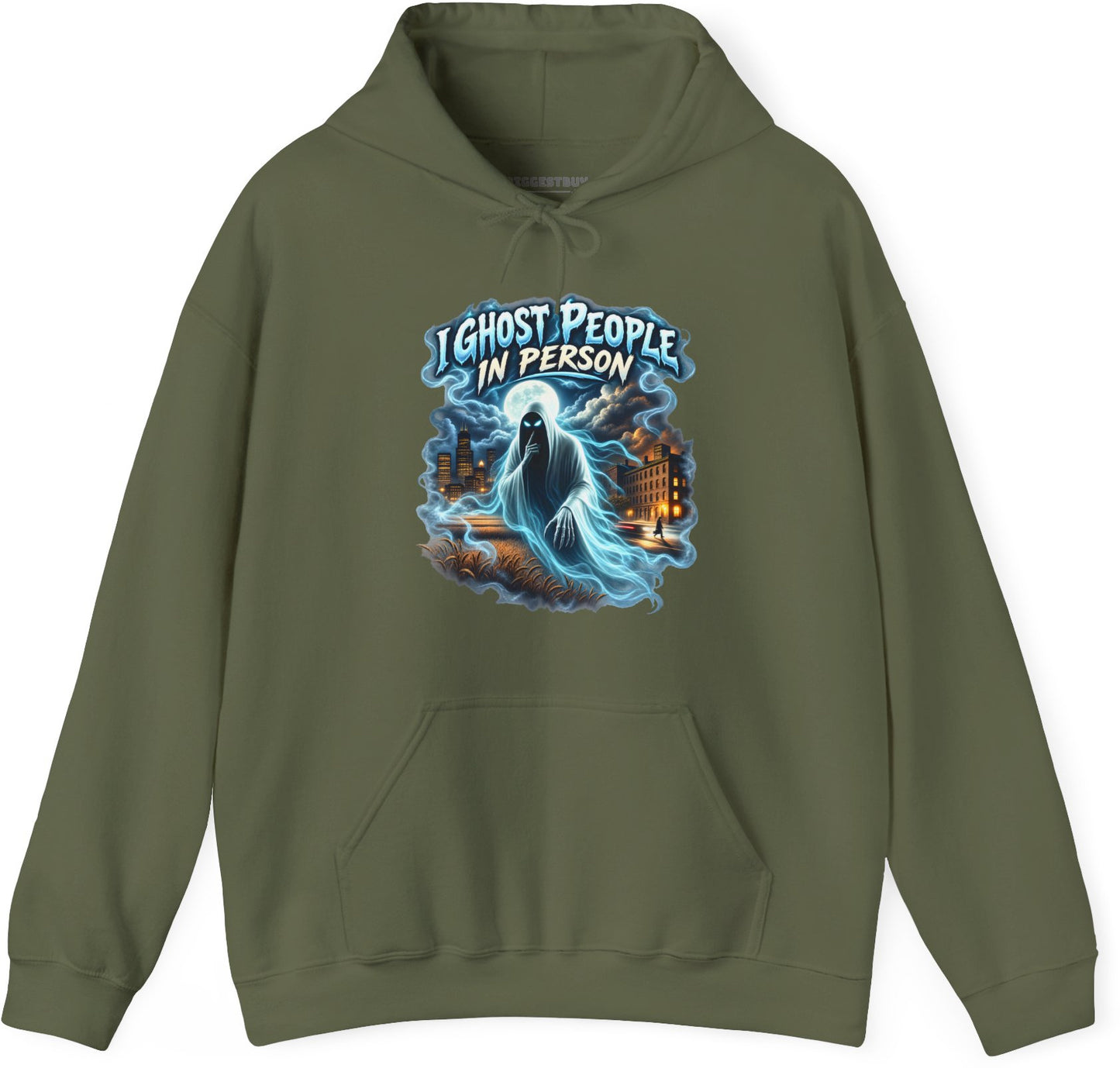 Ghosts Ahoy - Pullover Hoodie in Military Green, front view