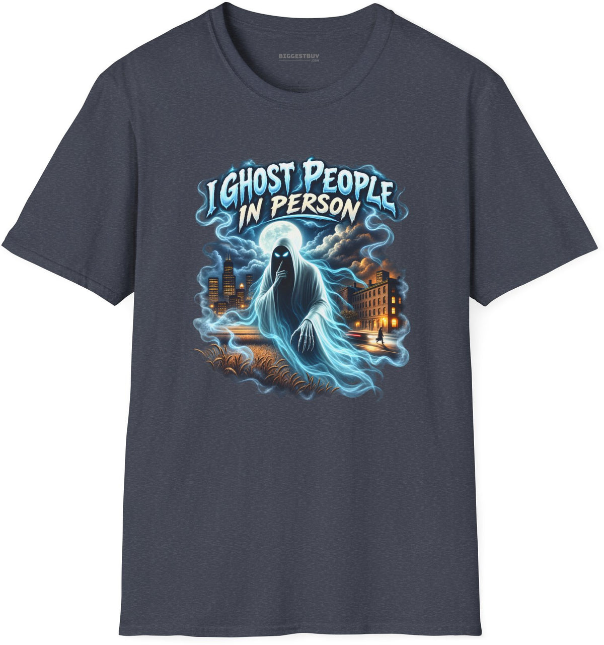 Ghosts Ahoy - Softstyle T-Shirt in Heather Navy, front view