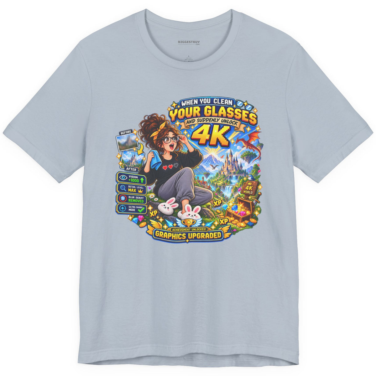 Glasses Galaxy - Classic Jersey Tee in Light Blue, front view