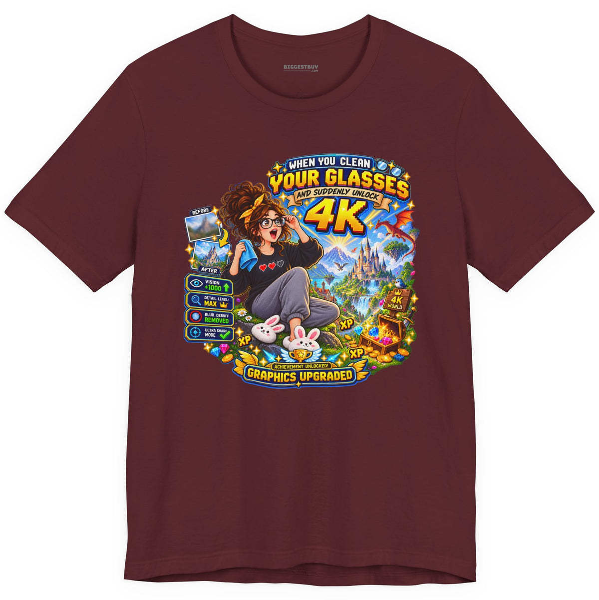 Glasses Galaxy - Classic Jersey Tee in Maroon, front view