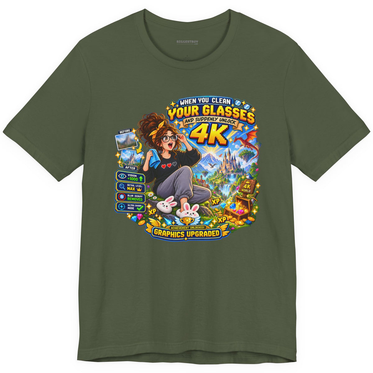 Glasses Galaxy - Classic Jersey Tee in Military Green, front view