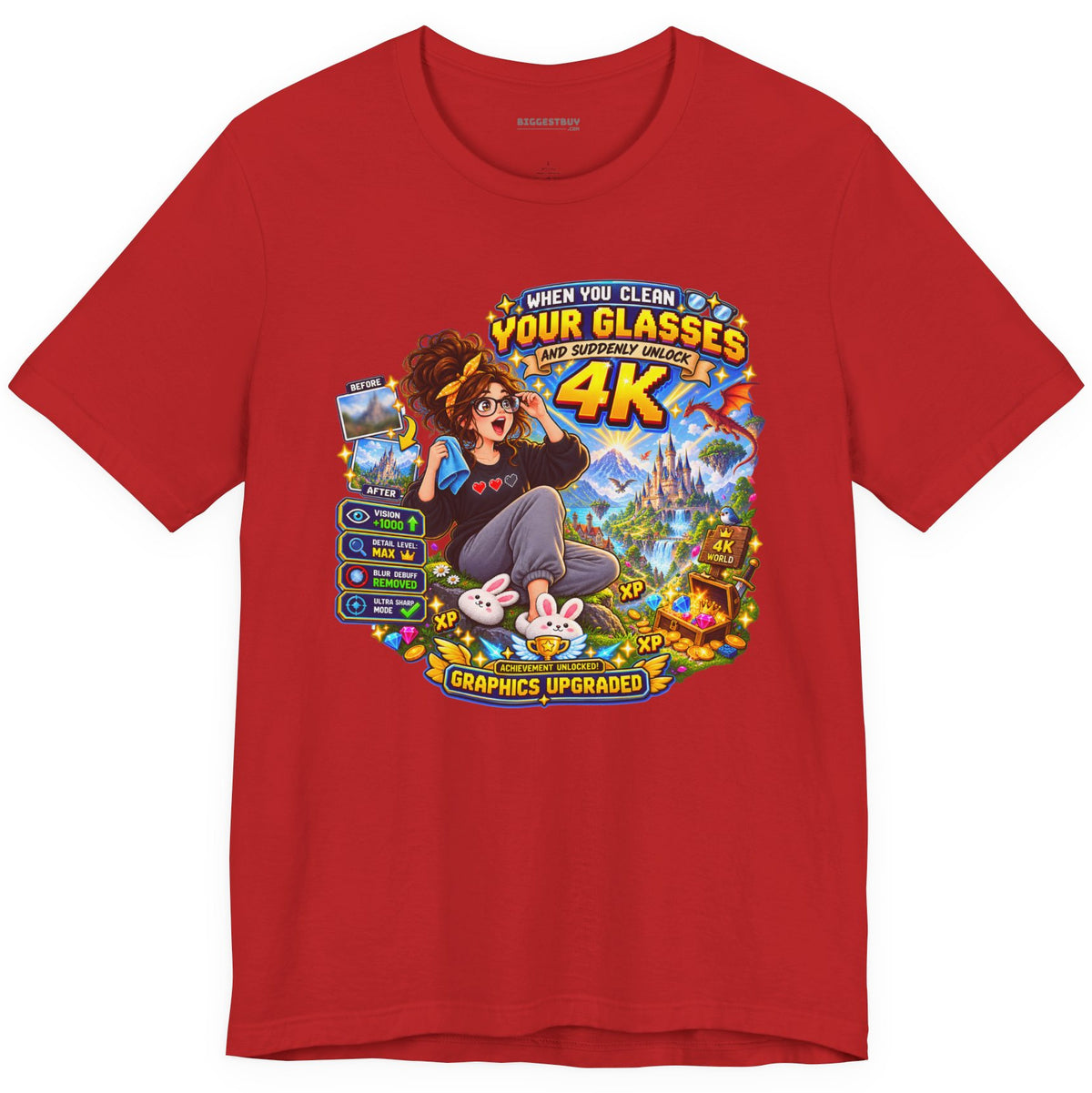 Glasses Galaxy - Classic Jersey Tee in Red, front view
