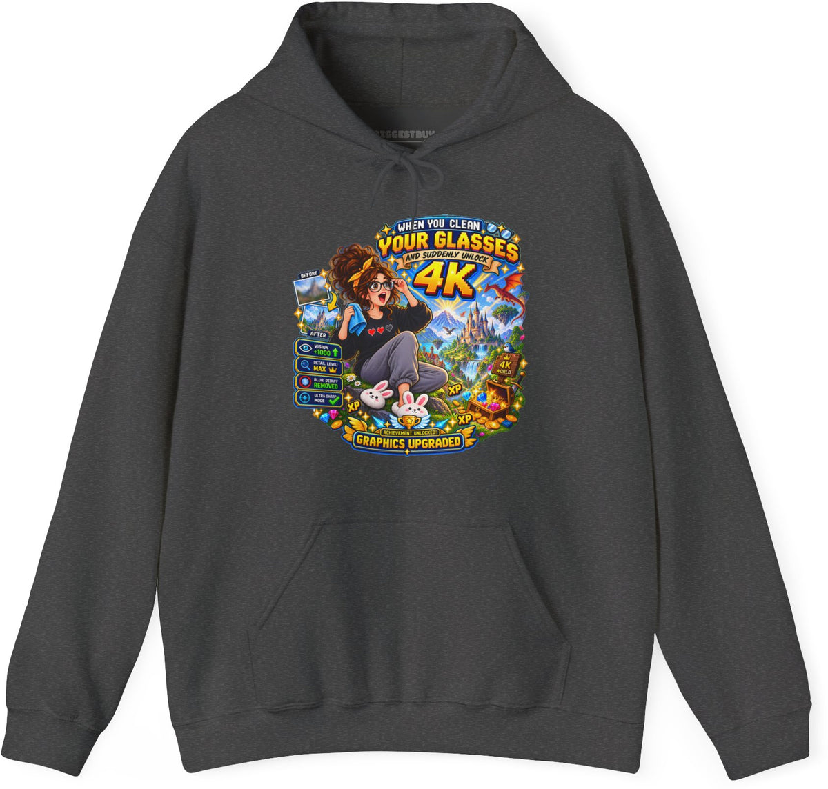 Glasses Galaxy - Pullover Hoodie in Dark Heather, front view