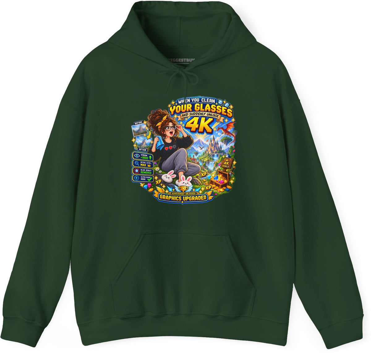 Glasses Galaxy - Pullover Hoodie in Forest Green, front view
