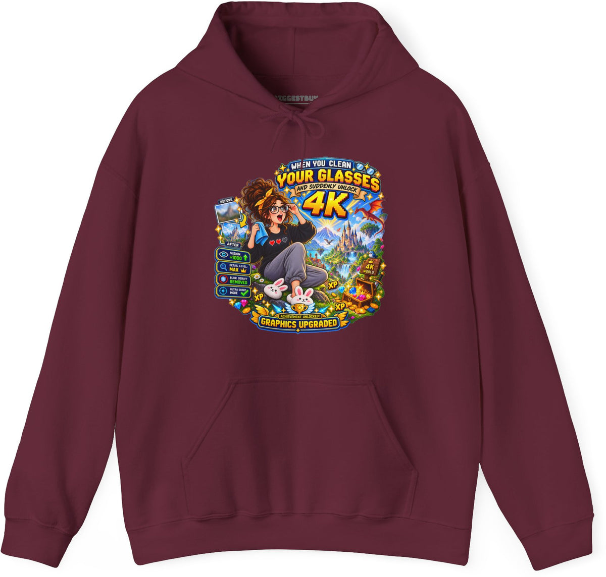 Glasses Galaxy - Pullover Hoodie in Maroon, front view