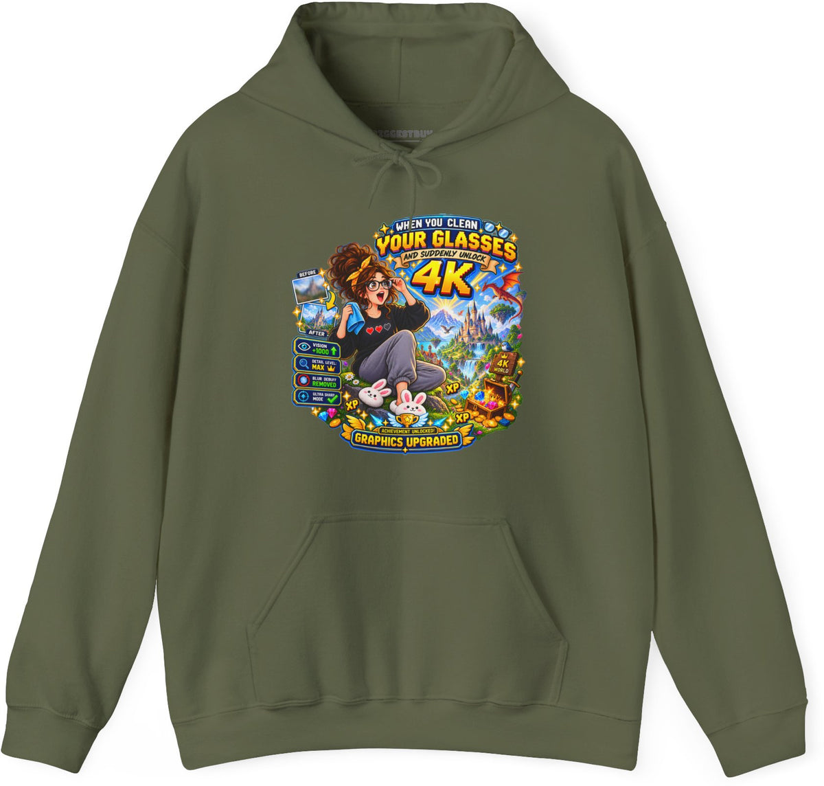 Glasses Galaxy - Pullover Hoodie in Military Green, front view